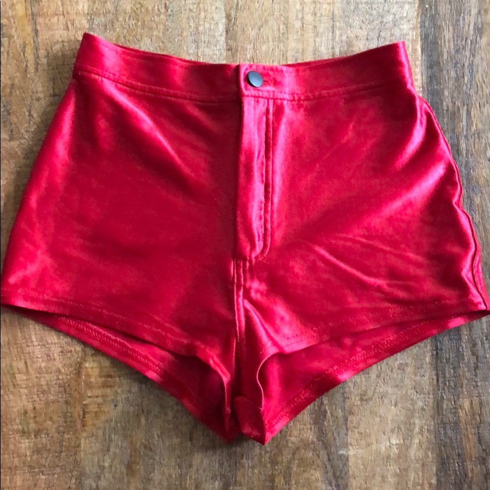 American Apparel red disco shorts
